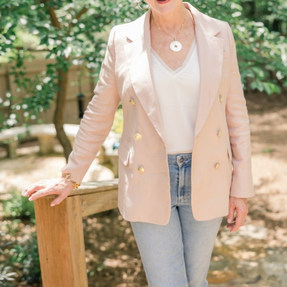 J. Crew Bristol Blazer in Linen Blend, Light Pink, Size 6 Petite
